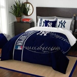 Yankees bedding queen size blue comforter 2 pillow cases sports baseball bed NEW